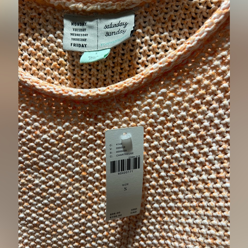 Anthropologie Off-the-Shoulder Peach Orange Knit Sweater NWT Size Womens small - Picture 6 of 6